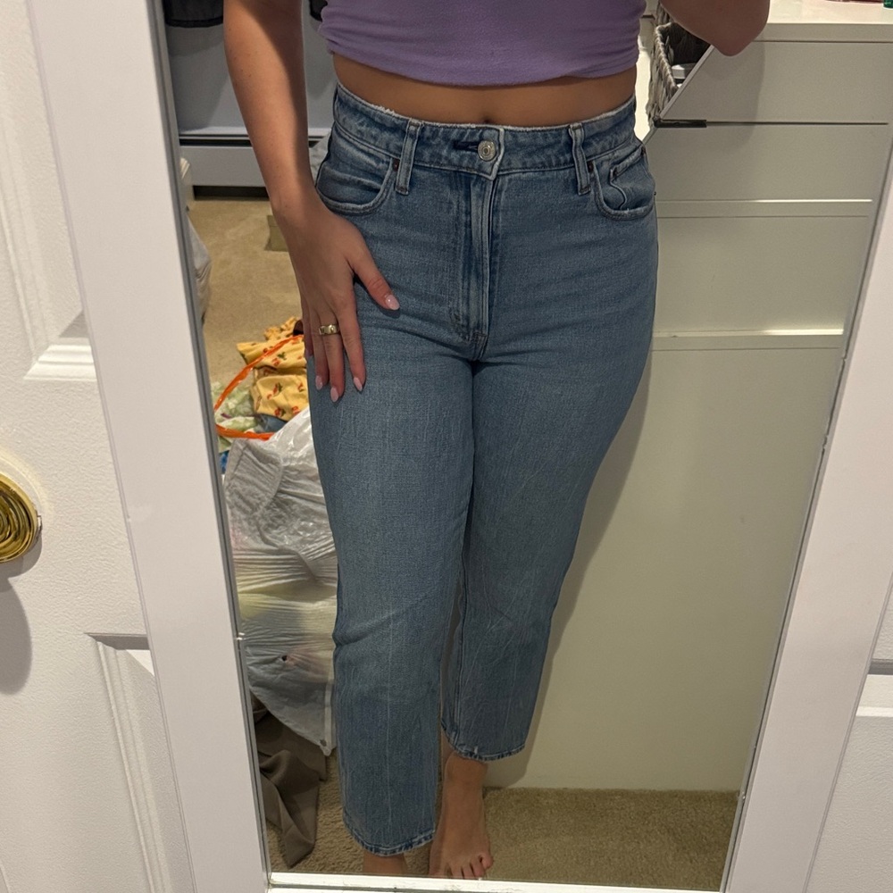 Abercrombie High-Rise Straight Leg Women’s Jeans in Light Blue